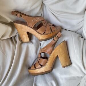 y2k early 00's brown leather platform sandals boho chic | size US 8